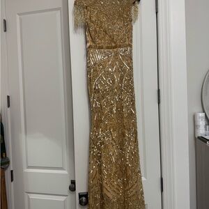 Mac Duggal Gold Sequin Maxi Dress
